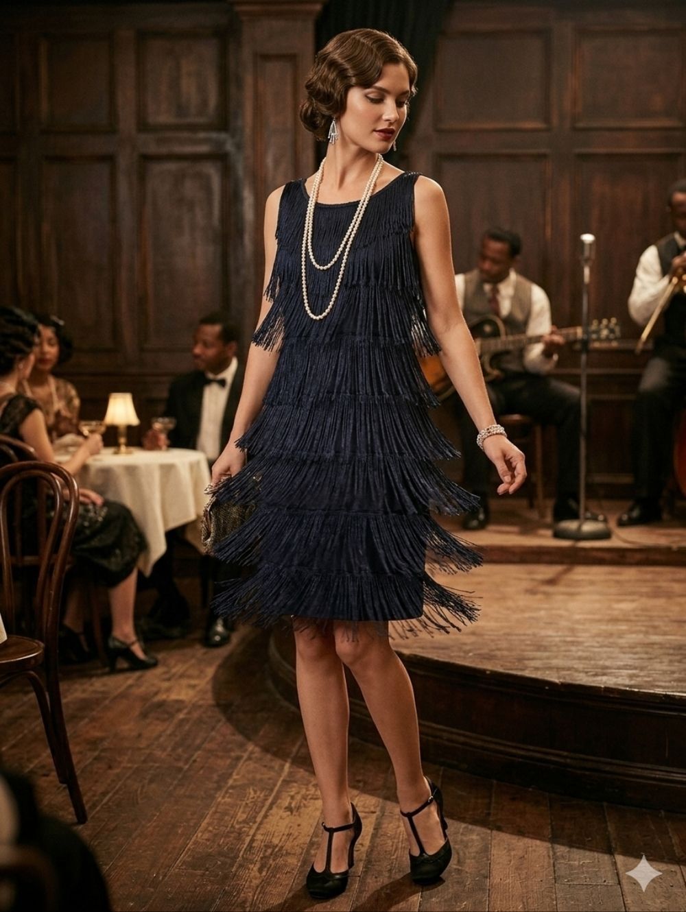 VNTG Inspire 1920 Gatsby Style Black Tiered Fringe Flapper Cocktail Dress Size S